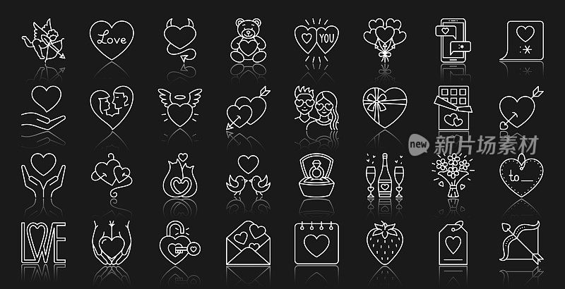 Valentines Day simple white line icons vector set